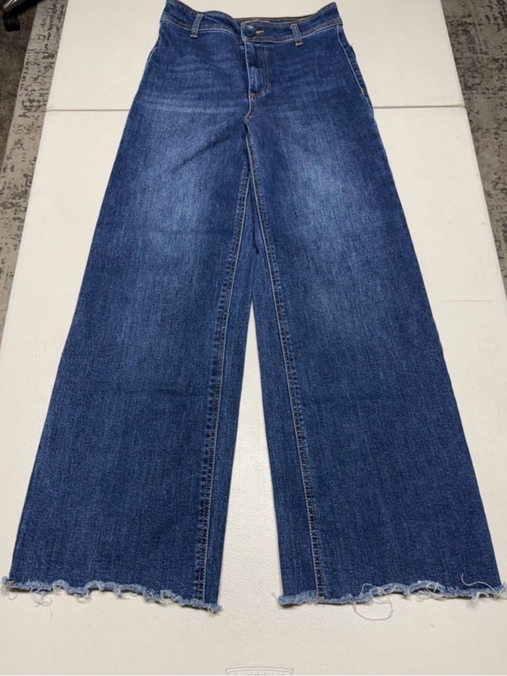 Oat New York Dark Blue Wide-Leg Jeans with Frayed Hem